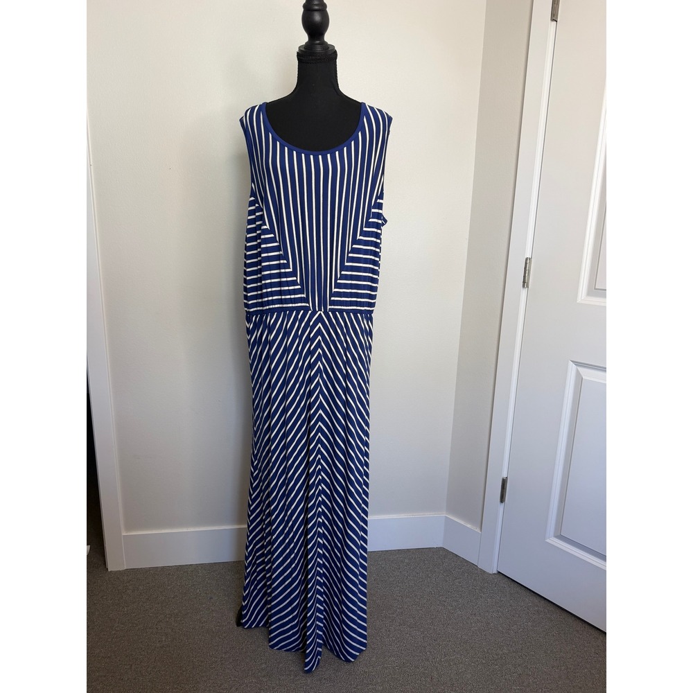 Coldwater Creek Blue White Striped Sleeveless Maxi Dress 2X 20-22 Jersey Knit
